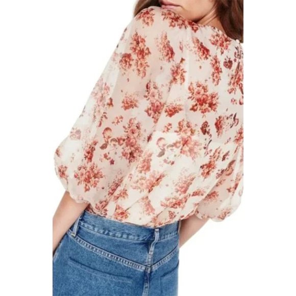 NEW Cami NYC Francie Floral Print Silk Blouse Semi Sheer Cream Vintage Flora L - Picture 3 of 9
